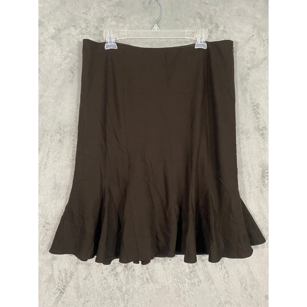 Ann Taylor LOFT Skirt Sz 14 Brown Trumpet Wool Blend Flounce Hem Professional